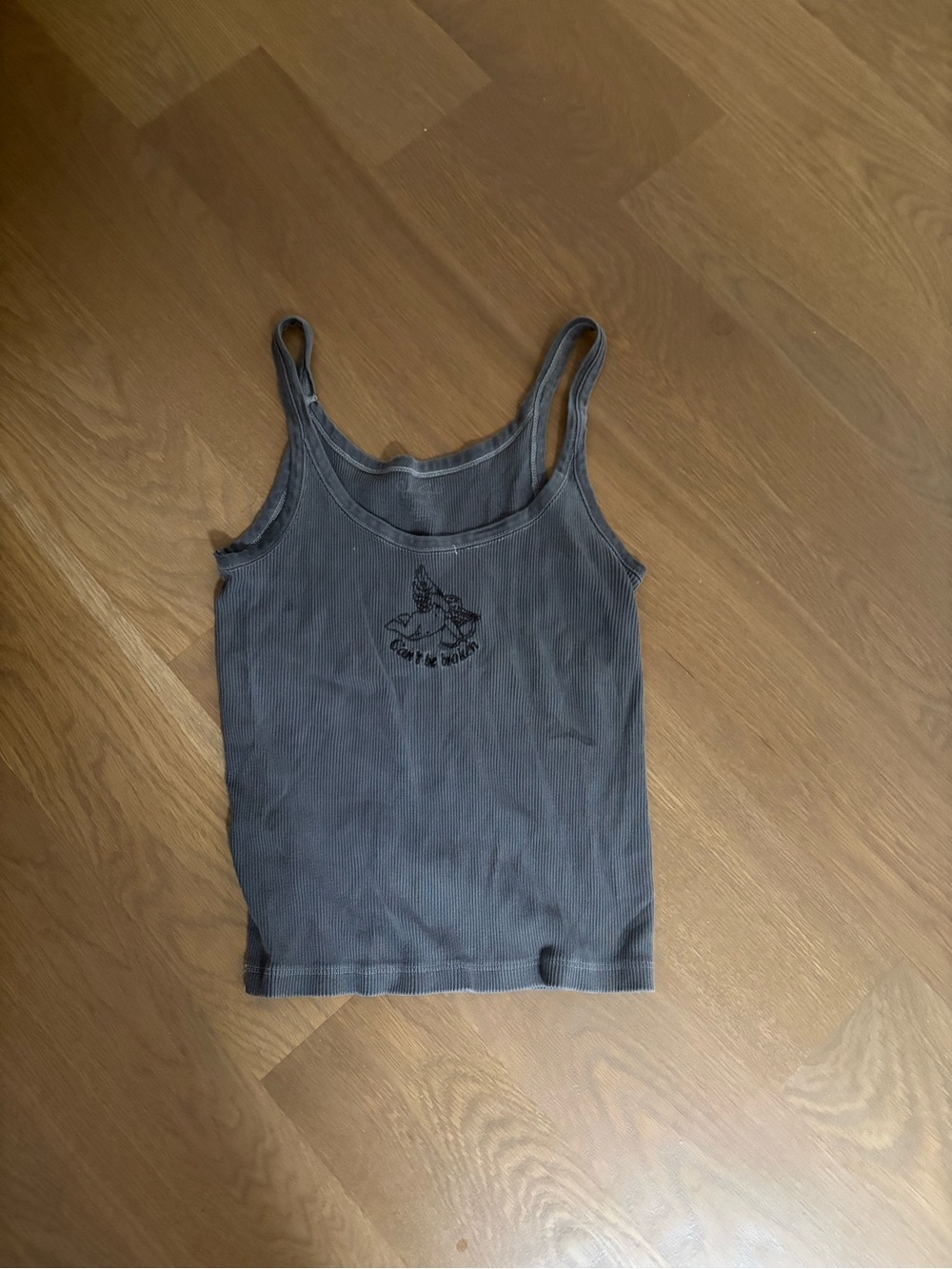 Brandy Melville Dark Gray Ribbed Tank Top with Angel Graphic